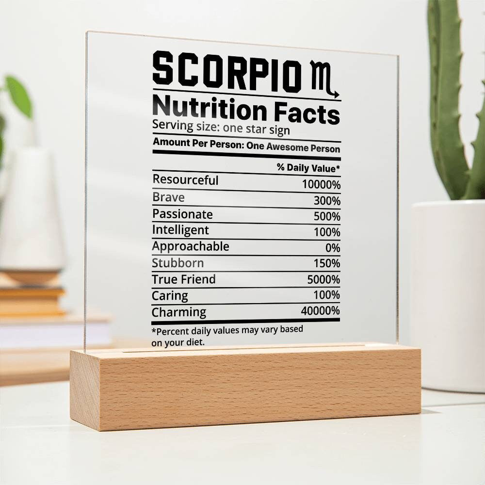 Scorpio nutrition facts Acrylic plaque, zodiac gifts charms, birthday gift Scorpio, zodiac scorpio gifts for christmas zodiac sign