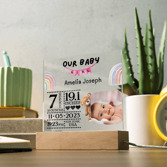 New Born Baby Birth Statistics and Photo Acrylic Plaque Baby gift – view 2