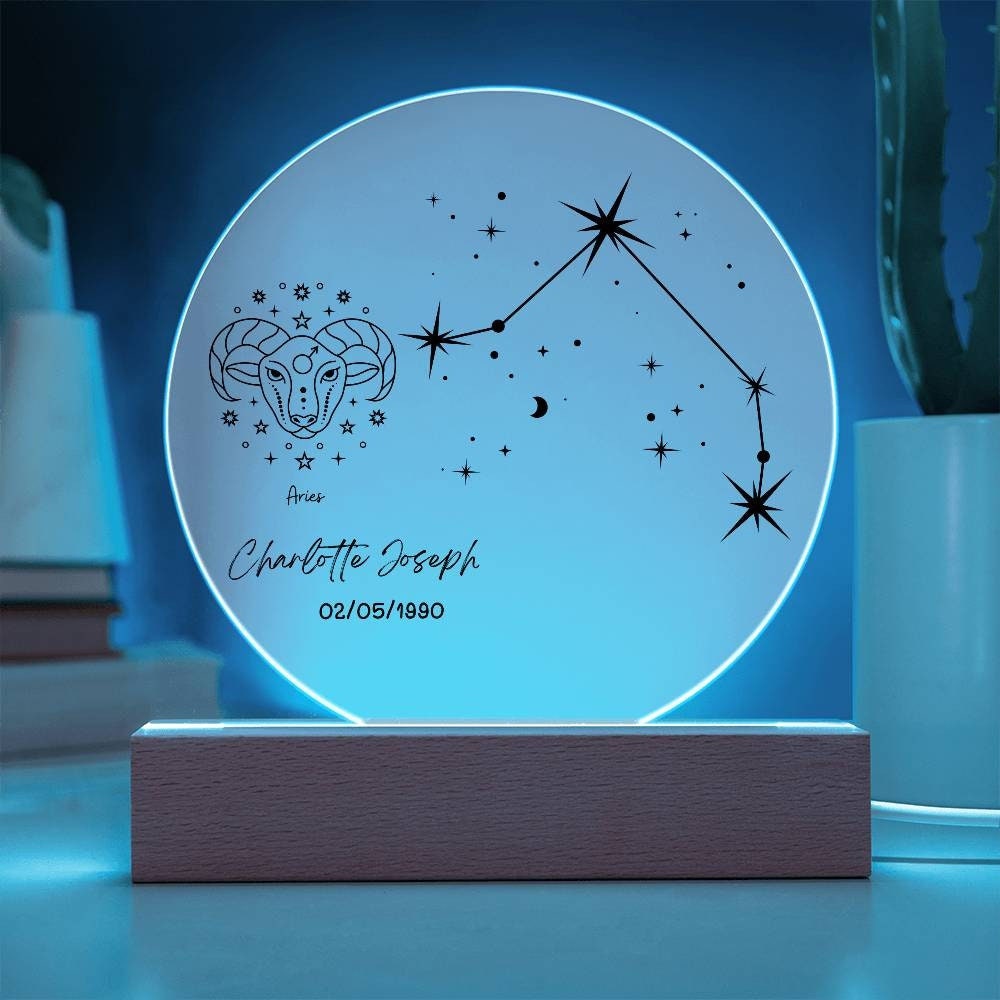 Personalized Aries Zodiac star sign plaque, Aries zodiac gifts, Star Sign Zodiac Plaque Night Light Astrology constellation gifts for her
