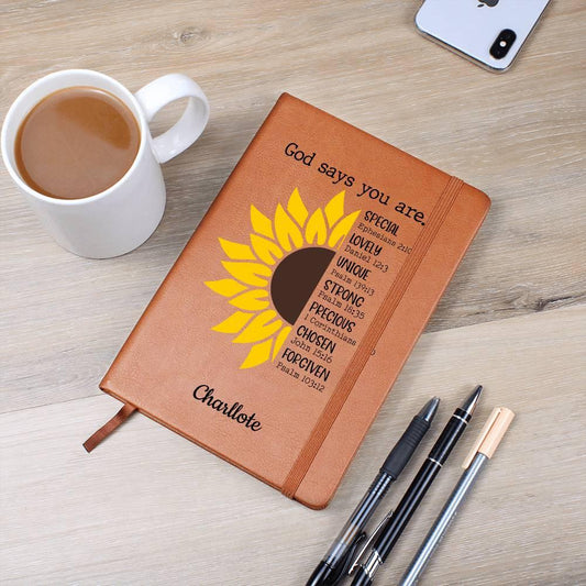God says you are Personalized Sunflower Leather Journal – view 2