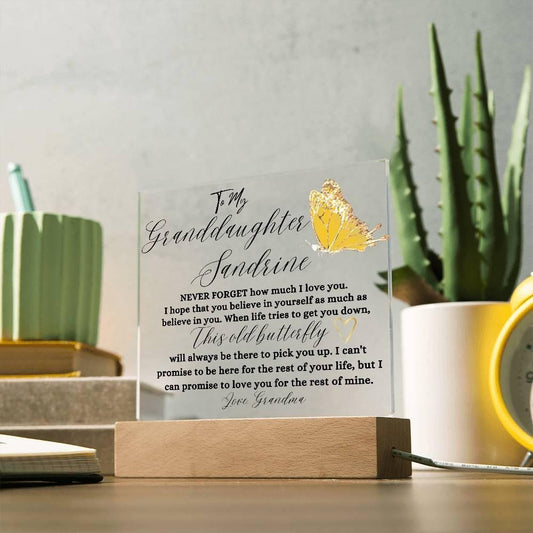 To My Granddaughter Personalized Golden Butterfly Acrylic Plaque – view 2