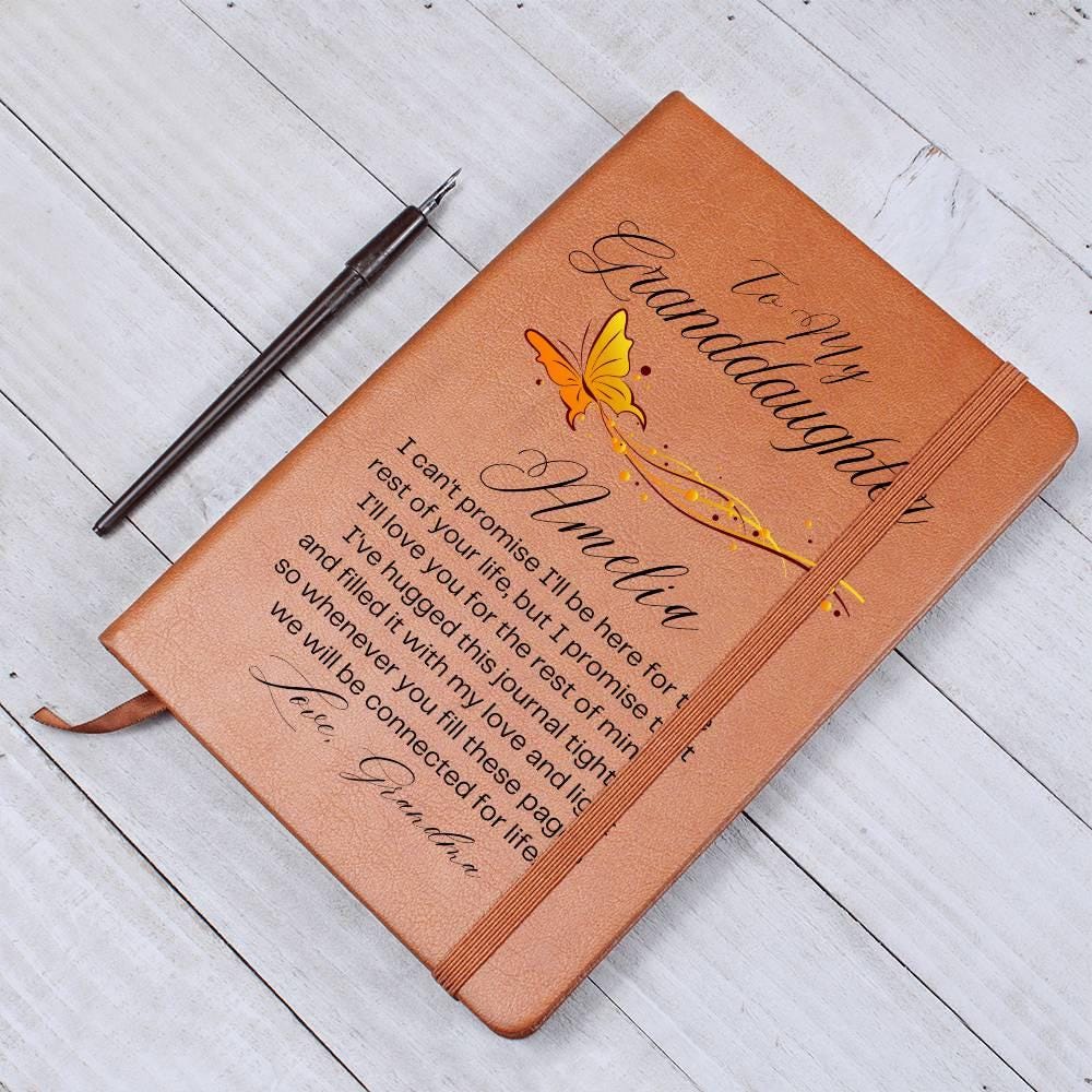 To My Granddaughter Personalized Golden Butterfly Leather Journal – view 10