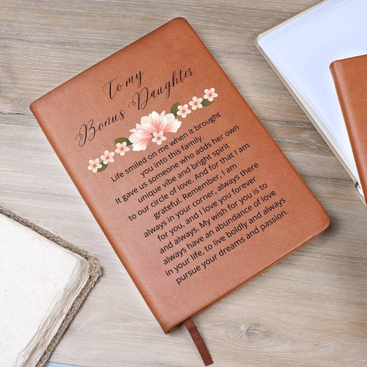 To My Bonus Daughter Personalized Floral Leather Journal – view 2