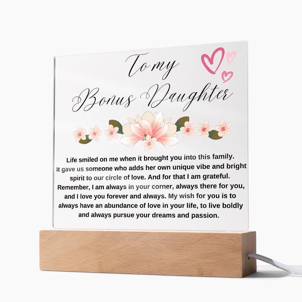 To My Bonus Daughter Personalized Floral LED Acrylic Plaque – view 10