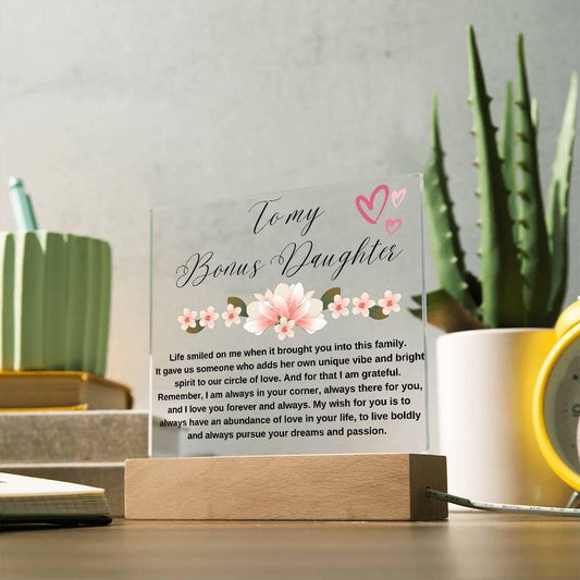 To My Bonus Daughter Personalized Floral LED Acrylic Plaque – view 2