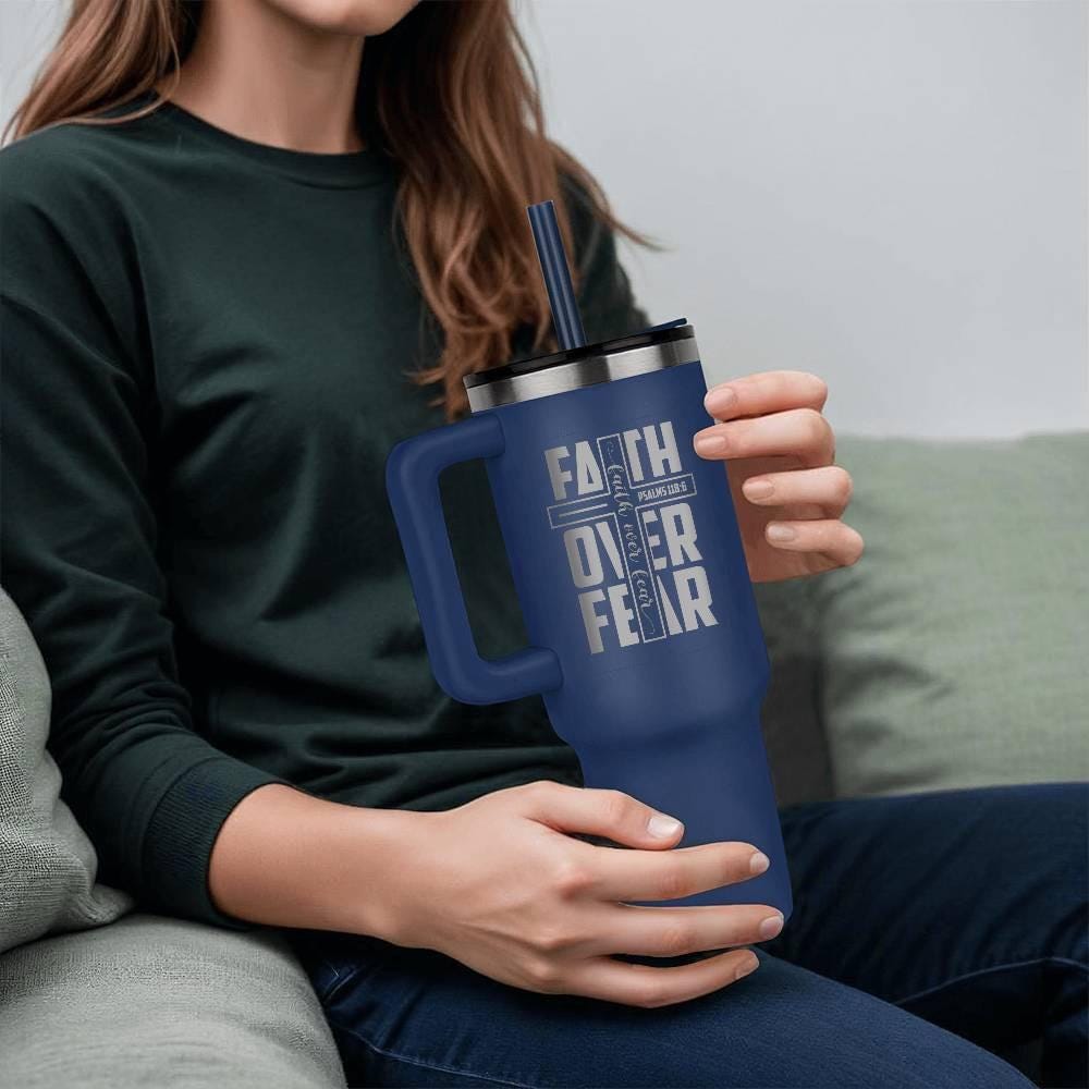 Faith Over Fear 40oz Leaser Printed Tumbler with Handle – view 10