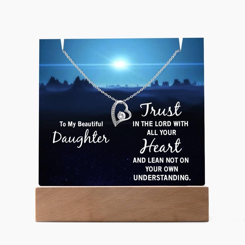 Daughter Keepsake Bundle LED Acrylic Plaque with Love knot Necklace – view 10