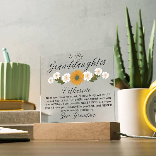 To My Granddaughter Floral Personalized LED Acrylic Plaque – view 2