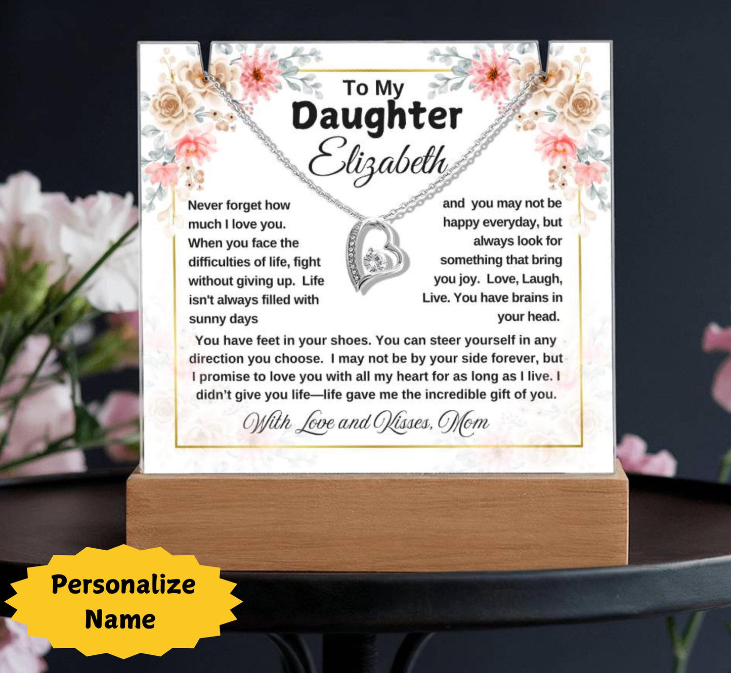 Personalized Daughter Keepsake Acrylic with Necklace, Unique Daughter gift from Mom, Daughter Christmas Gift Bundle, Daughter Gifts from Dad