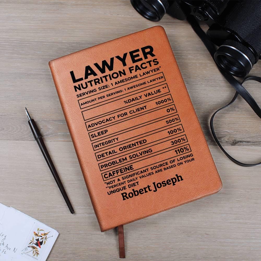 Lawyer Nutrition Facts Personalized Leather Journal – Gift for Lawyer – view 10