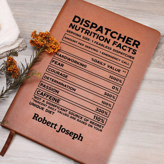 Emergency Dispatcher Nutrition Facts Personalized Leather Journal – view 2
