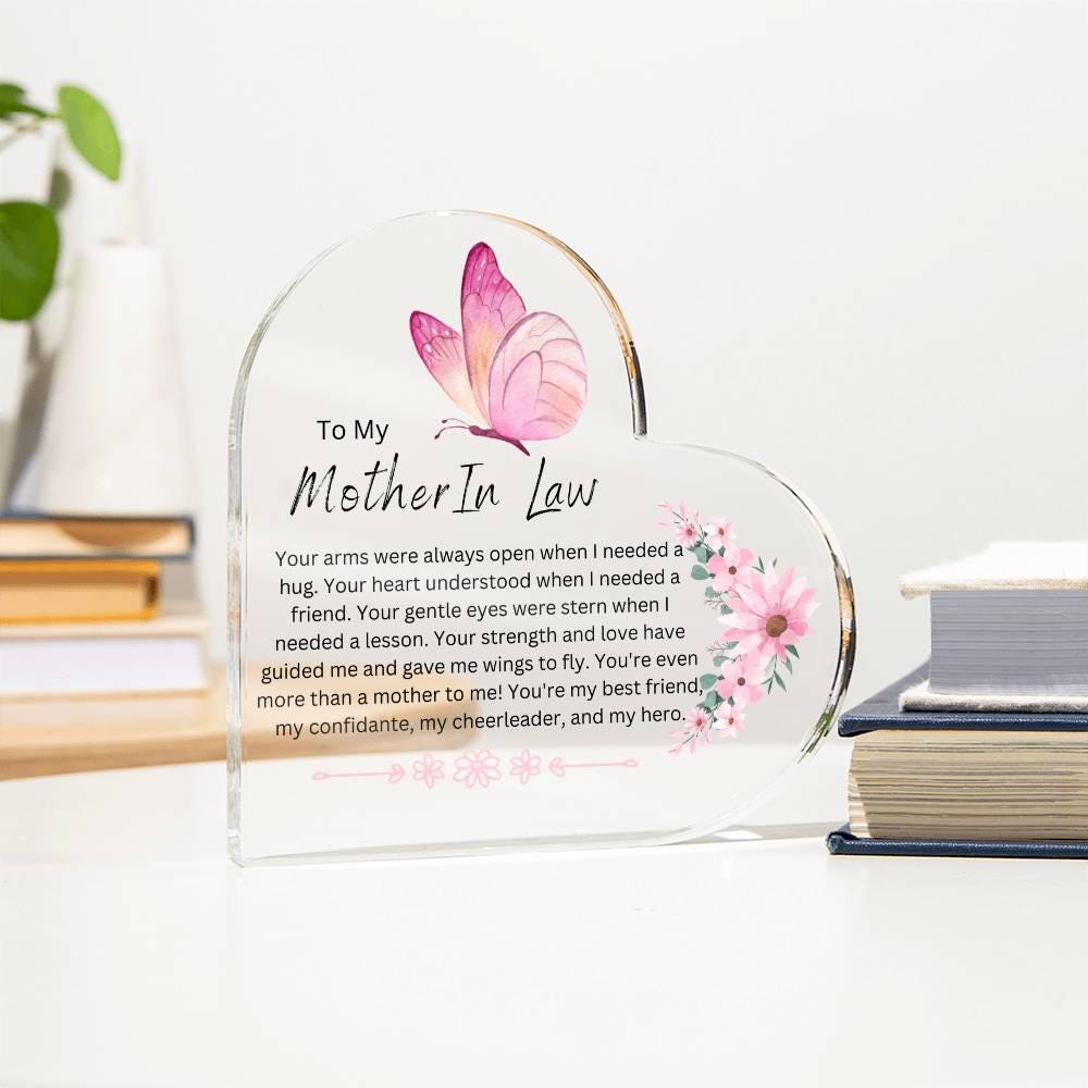 Personalized Mother in Law Butterfly Heart Plaque – Gift from Bride – view 10