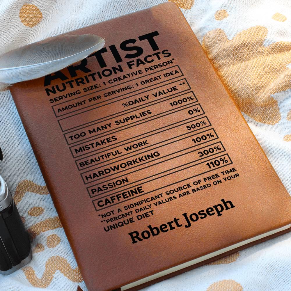 Artist Nutrition Facts Personalized Leather Journal – Gift for Artist – view 10
