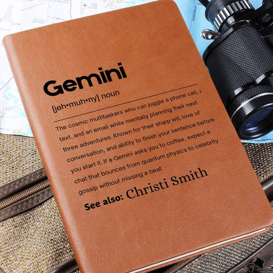 Gemini Zodiac Personalized Definition Leather Journal – view 2
