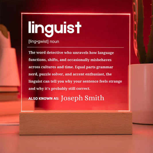 Linguist Gift Definition Personalized LED Acrylic Plaque – Graduation – view 2