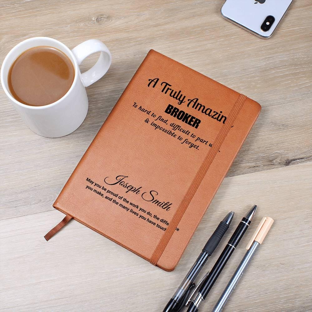 Personalized Broker Gift Vegan Leather Journal – Stock – view 10