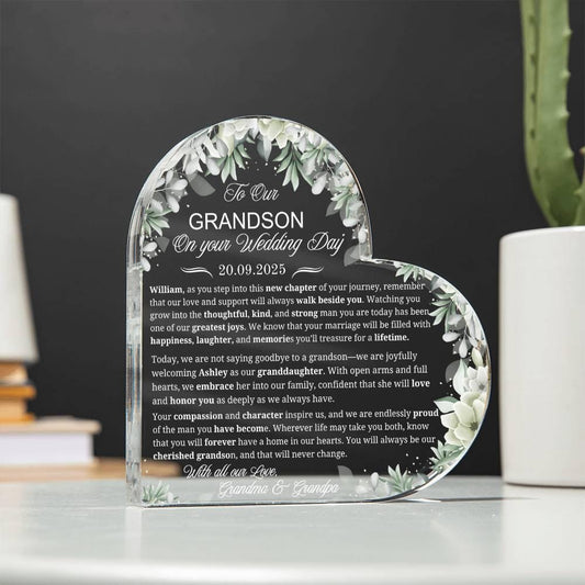 To Our Grandson on Your Wedding Day Personalized Acrylic Plaque – view 2