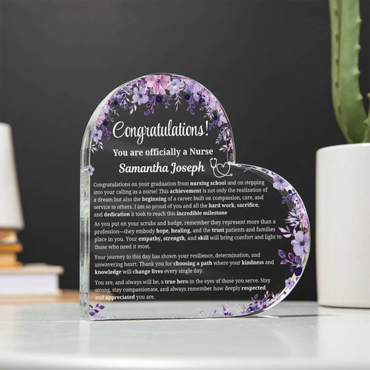 New Nurse Gift Personalized Heart Acrylic Plaque – RN Graduation Gift – view 2
