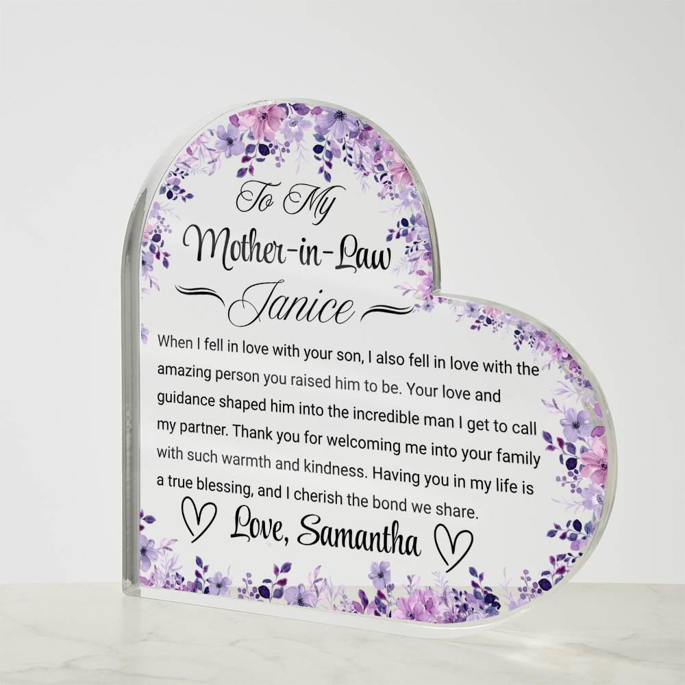 To My Mother in Law Personalized Heart Acrylic Plaque – view 5