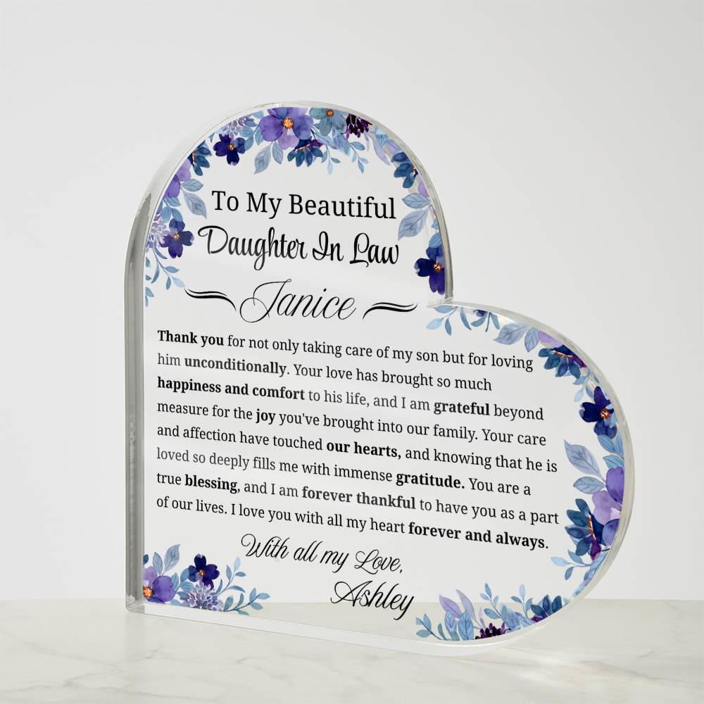 To My Daughter in Law Gift Personalized Heart Acrylic Plaque – view 7