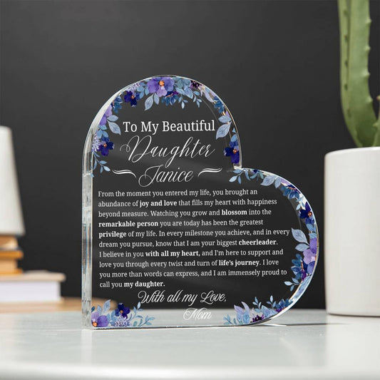 Daughter Gift Personalized Heart Acrylic Plaque – Gift from Mom – view 2