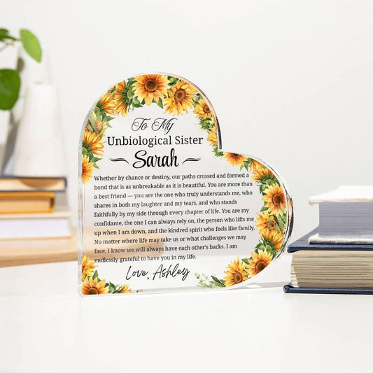 Unbiological Sister Gift Personalized Heart Acrylic Plaque – Best – view 2