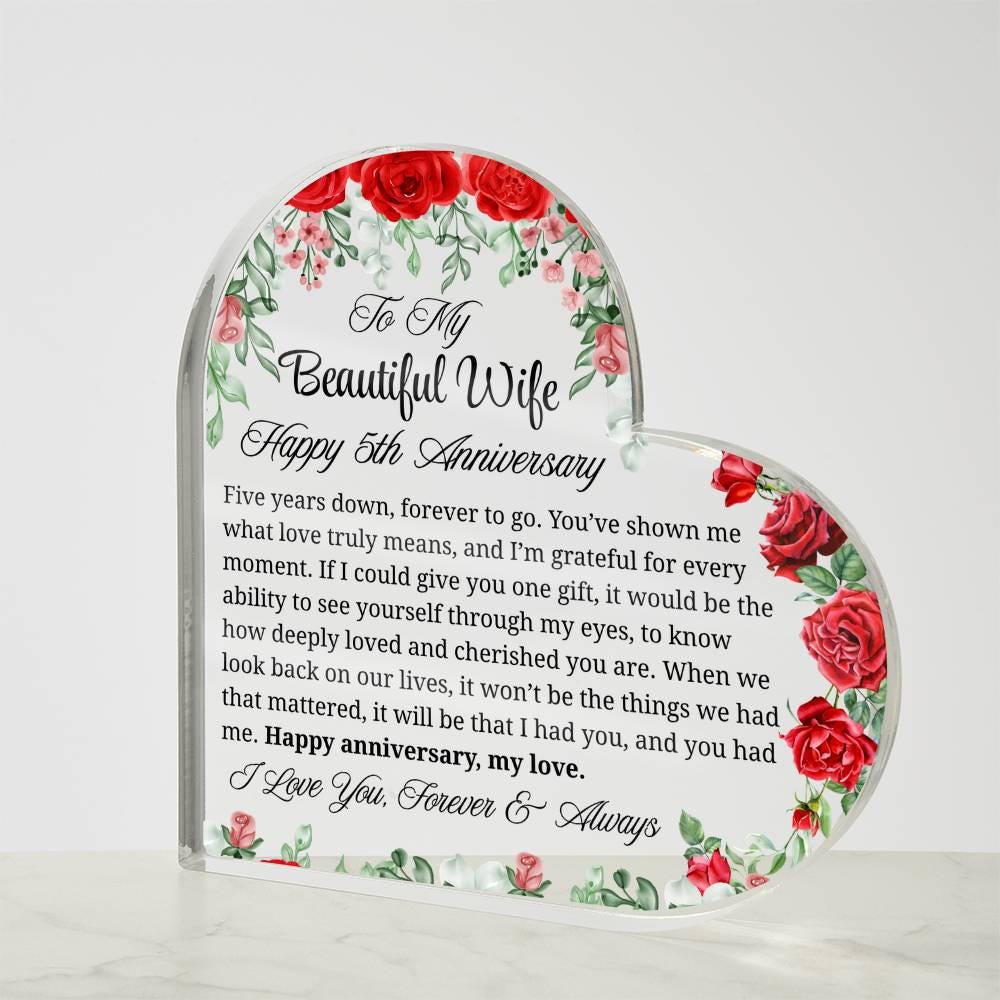 5th Anniversary Gift for Wife Personalized Heart Acrylic Plaque – view 7