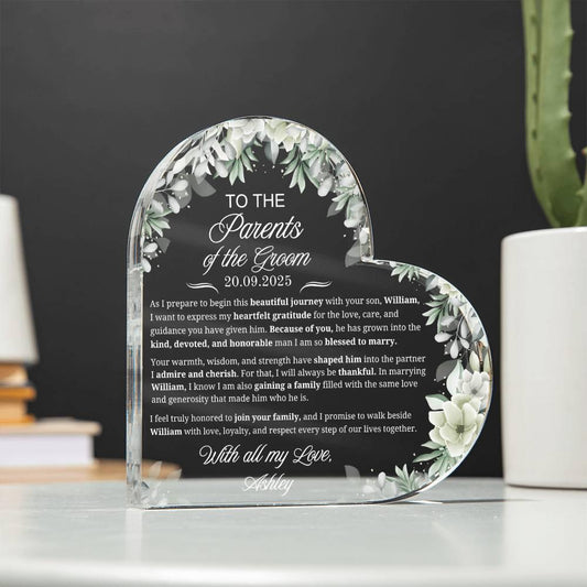 Parents of Groom Gift Personalized Acrylic Plaque – Gift from Bride – view 2