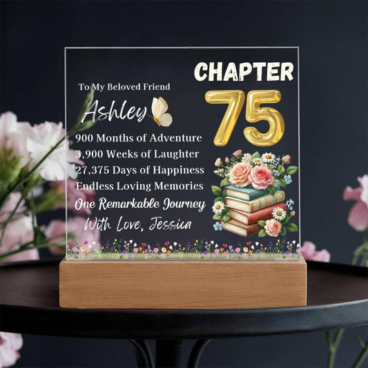 Personalized 75th Birthday Gift Acrylic Plaque With LED Base – view 2