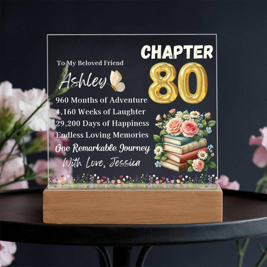 Personalized 80th Birthday Gift Acrylic Plaque With LED Base – view 2