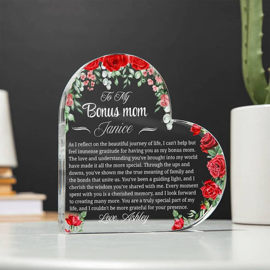 Personalized Bonus Mom Gift Acrylic Heart Plaque – Stepmother Gift – view 2
