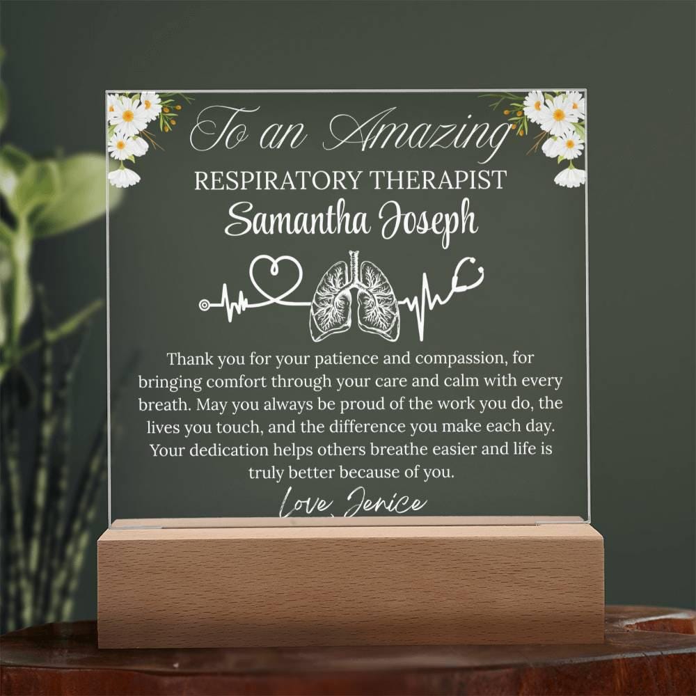 Respiratory Therapist Gift Personalized Acrylic Plaque With LED Base – view 10