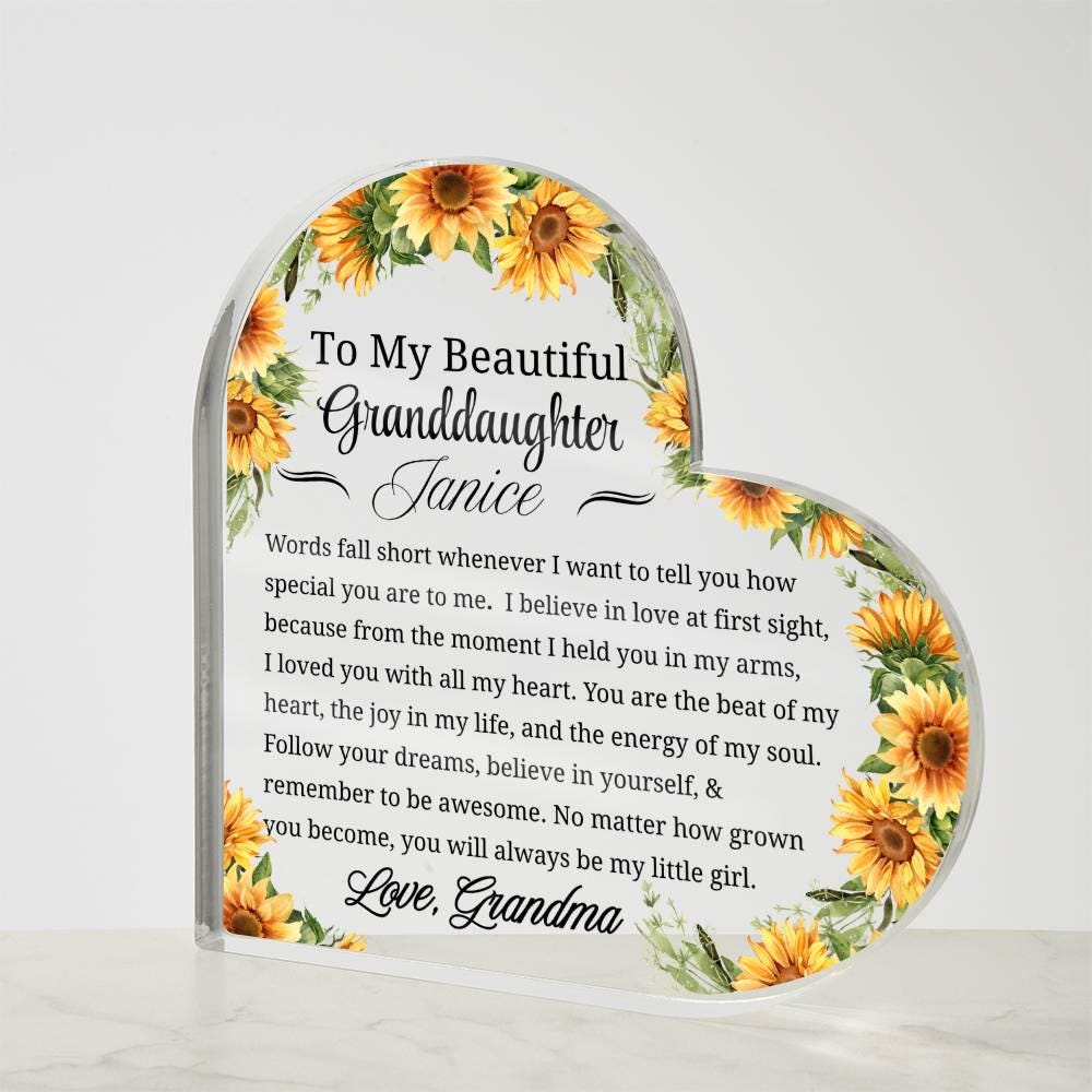 To My Granddaughter Sunflower Personalized Heart Acrylic Plaque – view 6