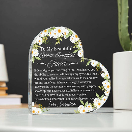 Bonus Daughter Personalized Gift Heart Acrylic Plaque – Birthday Gift – view 2