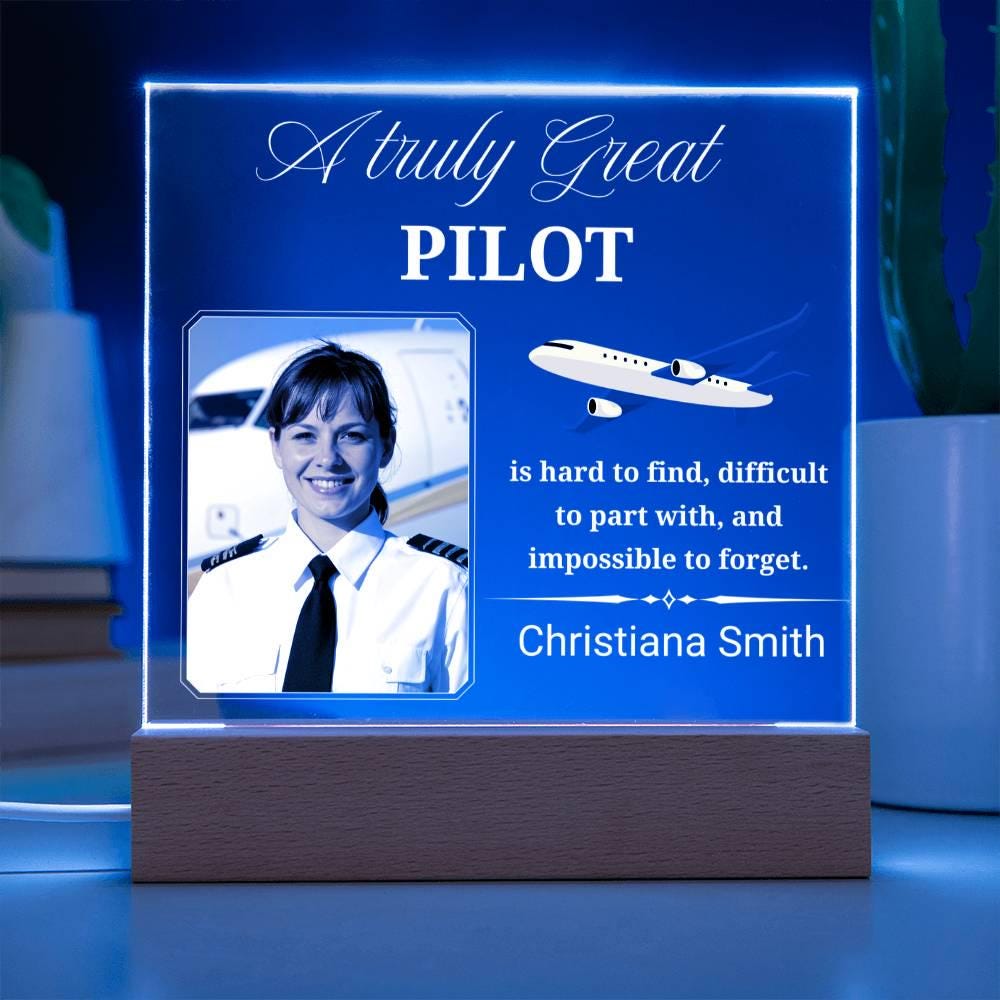 Pilot Gift Personalized Photo Acrylic Plaque With LED Base – view 10