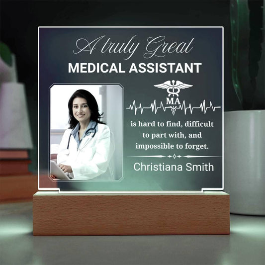 Medical Assistant Gift Personalized Acrylic Plaque With LED Base – view 2