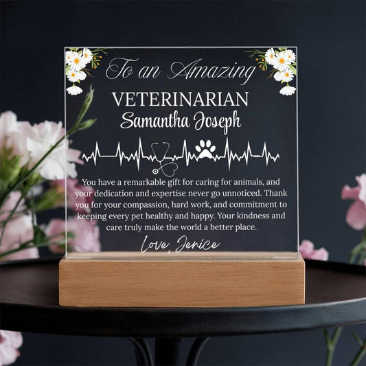 Veterinarian Gift Personalized Acrylic Plaque With LED Base – view 2