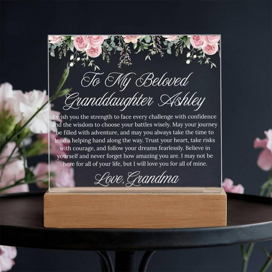 Personalized Granddaughter Gift Acrylic Plaque With LED Base – view 2
