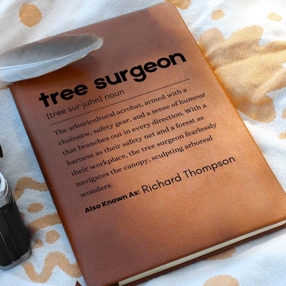 Personalized arborist gift, engraved vegan leather journal for tree surgeons