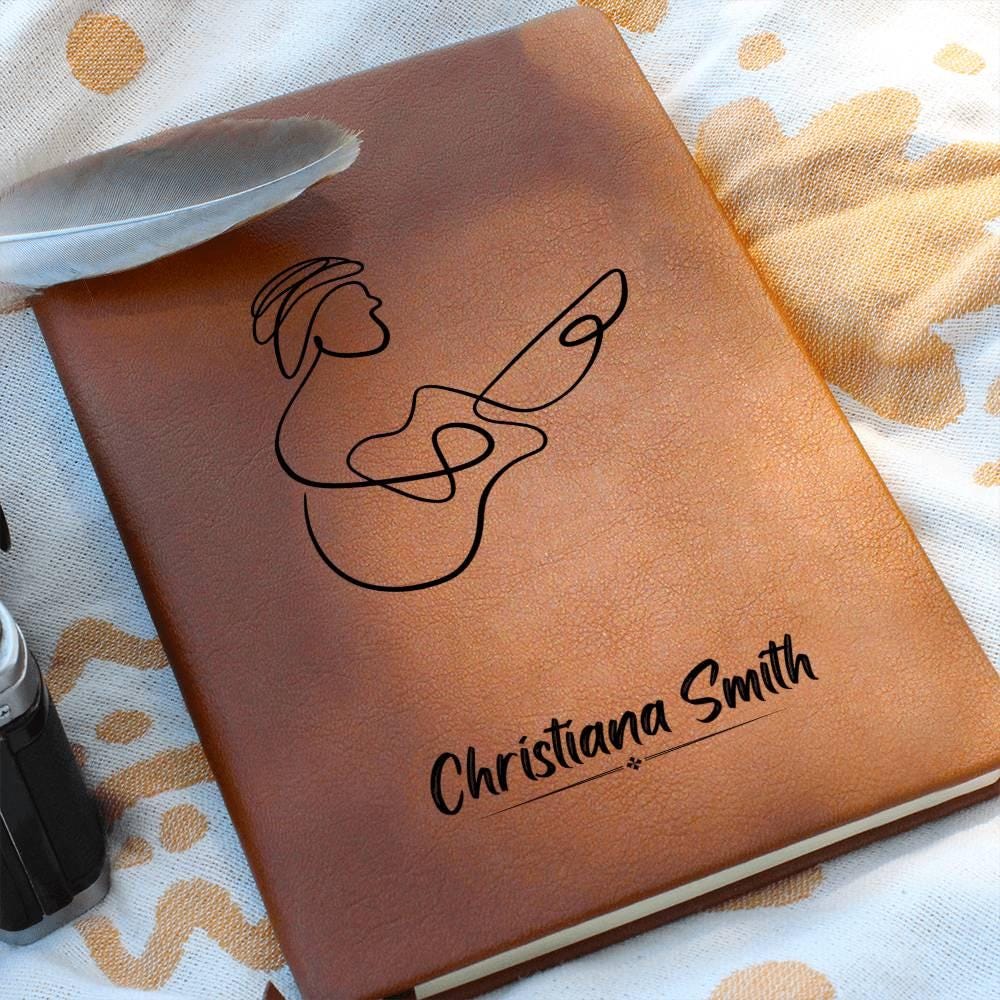 Personalized guitarist gift, engraved vegan leather journal for guitar players
