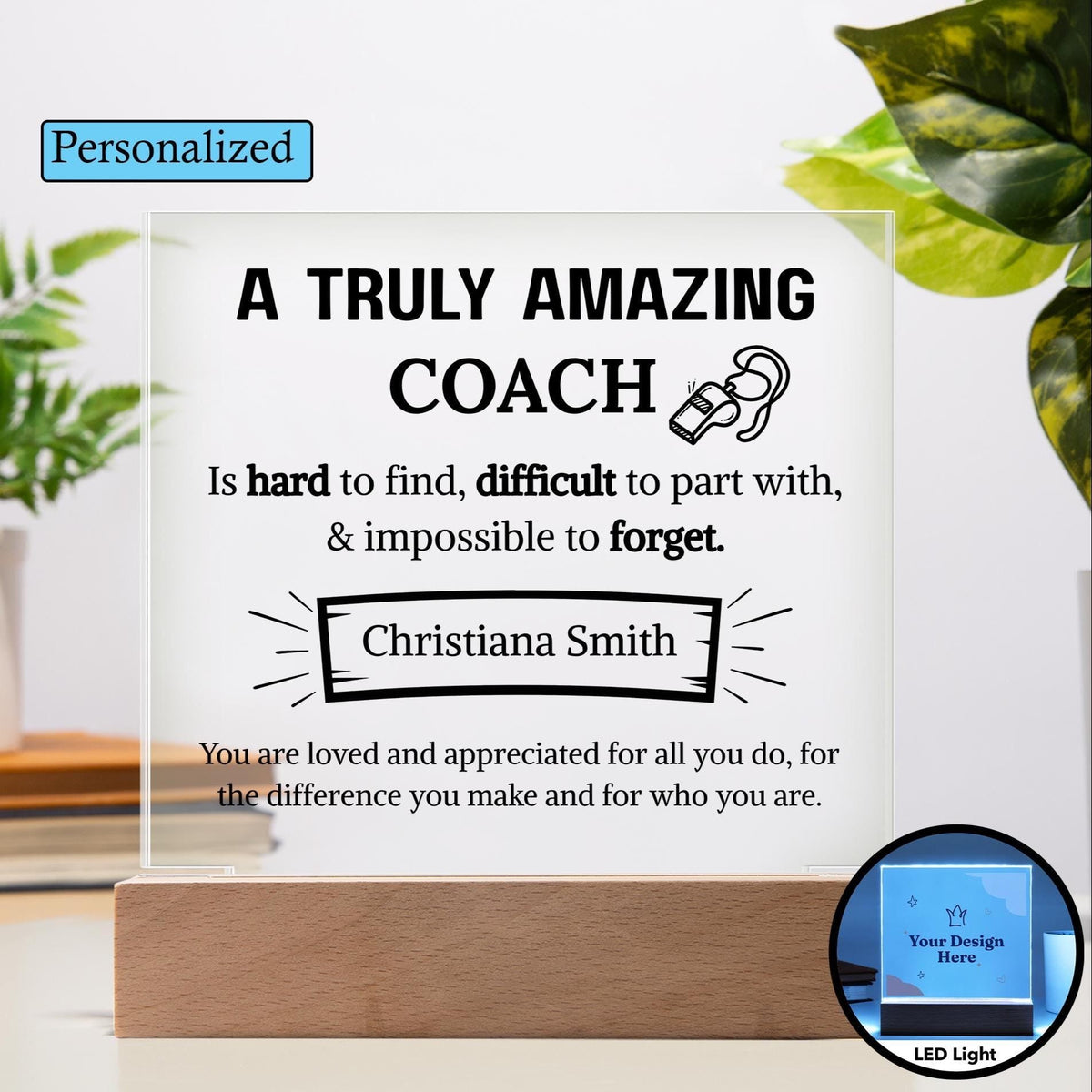 Personalized volleyball coach gift, engraved acrylic appreciation plaque from the team