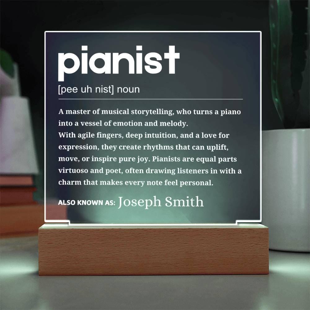 Personalized pianist gift, LED acrylic plaque with piano definition design