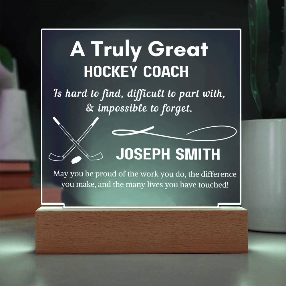 Personalized hockey coach gift, engraved acrylic sign for the team