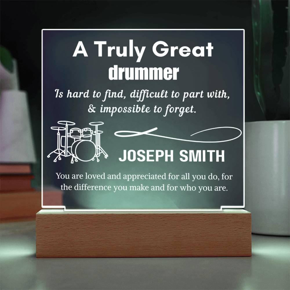Personalized drummer gift, LED acrylic sign engraved for drum players