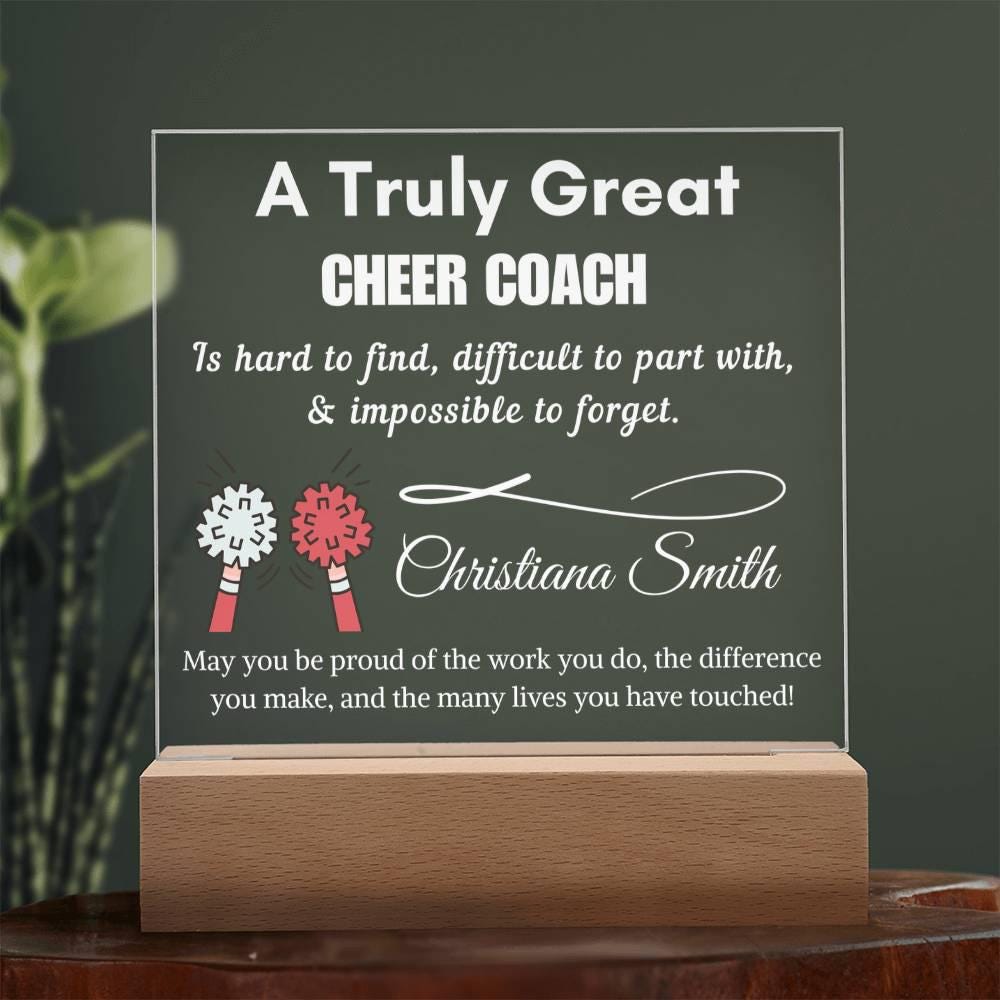 Personalized cheer coach gift, acrylic LED sign for squad thank-yous