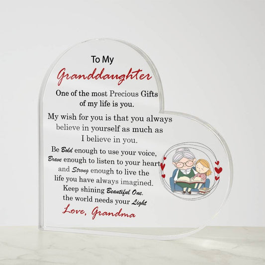 Granddaughter gift Acrylic Plaque, To My Granddaughter Birthday Gift ideas, Gift for Granddaughter from Grandma Granddaughter Christmas Gift