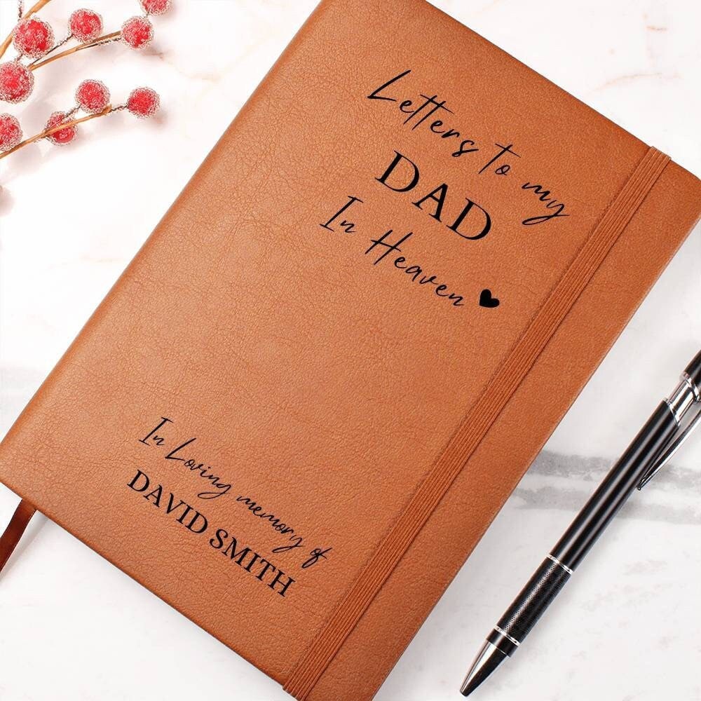 Dad in Heaven vegan leather Journal, Loss of father grief journal Dad remembrance gift, father in heaven memorial gift, loss of father gift