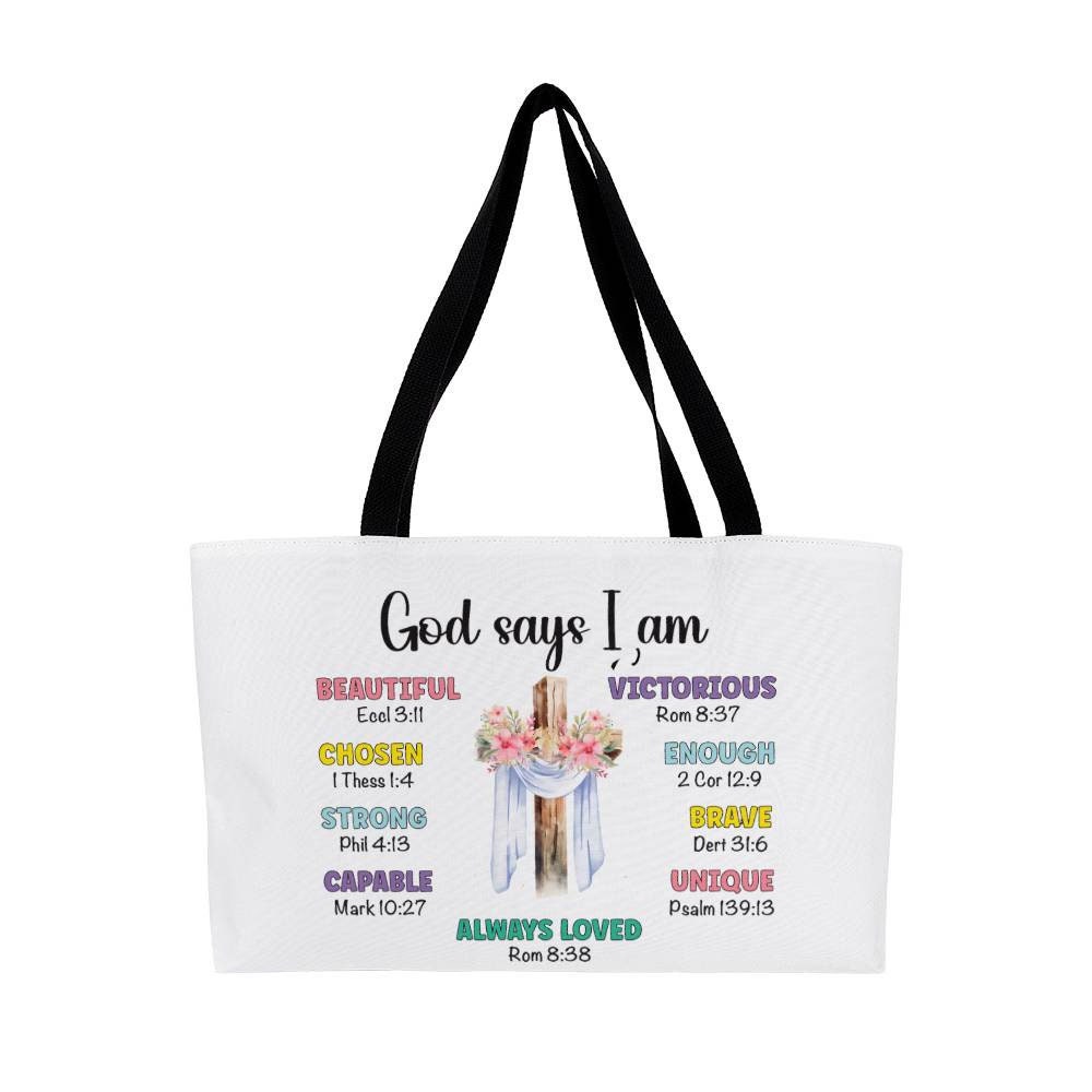 Weekender Christian mom Tote bag, God Says I am tote, Gifts for Christian women, religious tote, girls tote, mom Bible Bag, Jesus Tote Bag