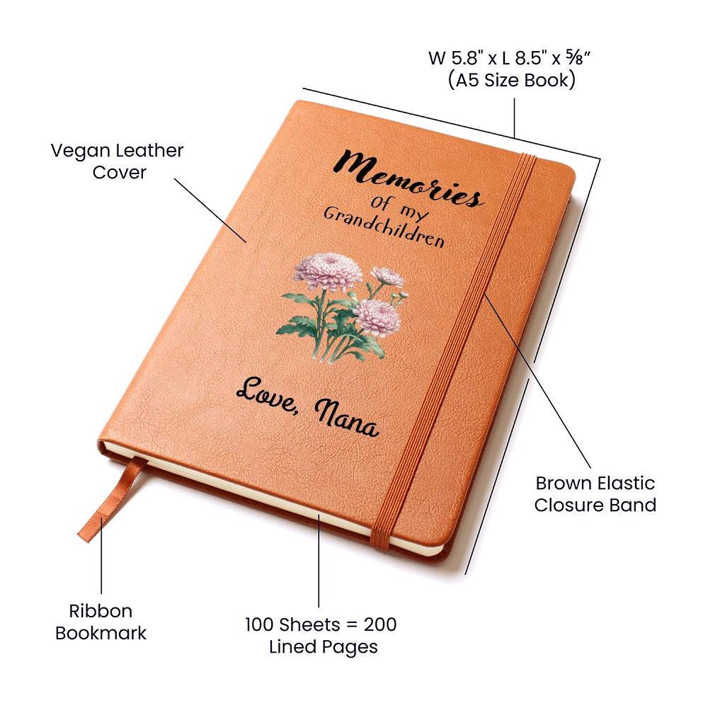 Memories of My Grandchildren: Customizable Vegan Leather Journal | Grandchildren Memory, Grandma Birthday,Promoted to Grandma, Grandson gift