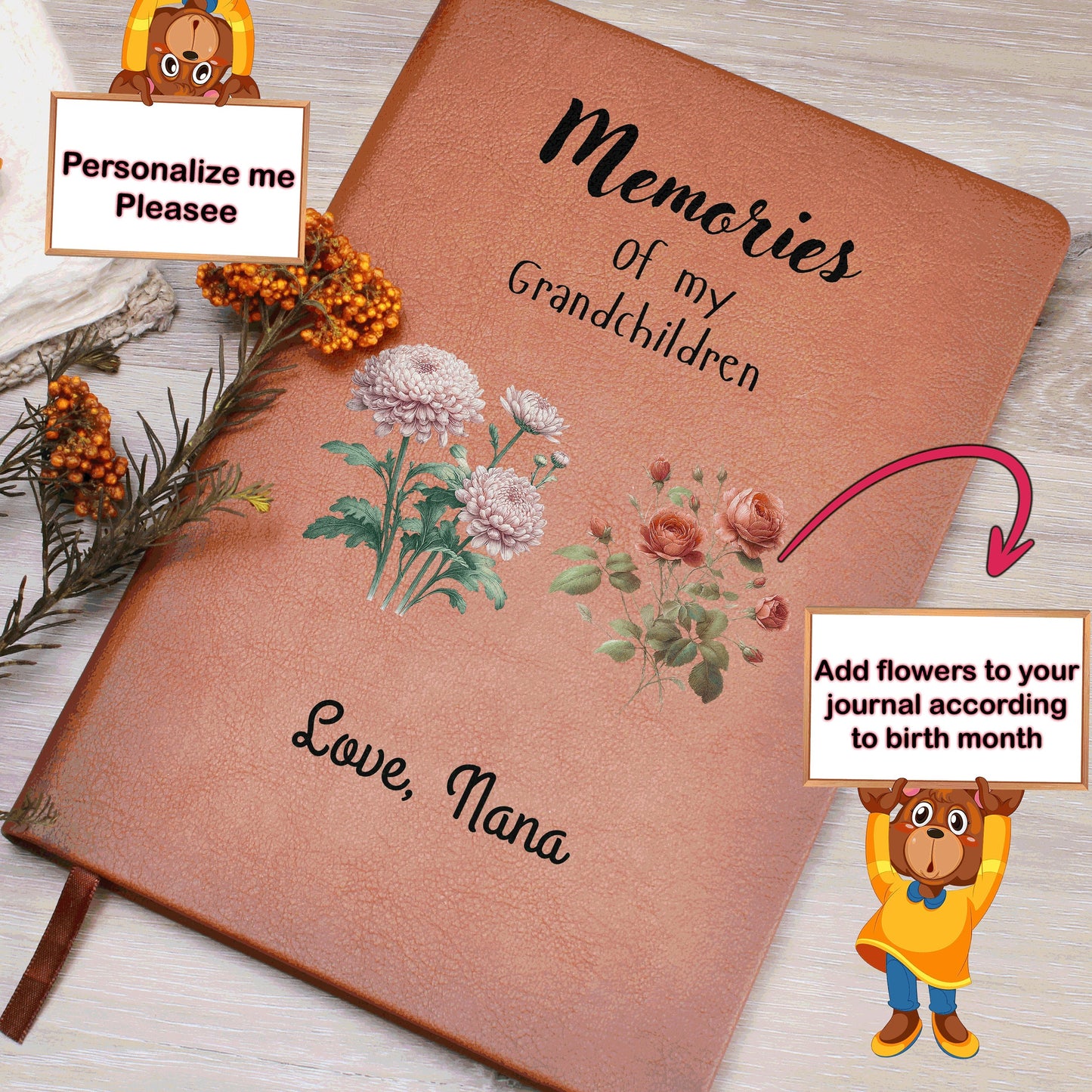 Memories of My Grandchildren: Customizable Vegan Leather Journal | Grandchildren Memory, Grandma Birthday,Promoted to Grandma, Grandson gift